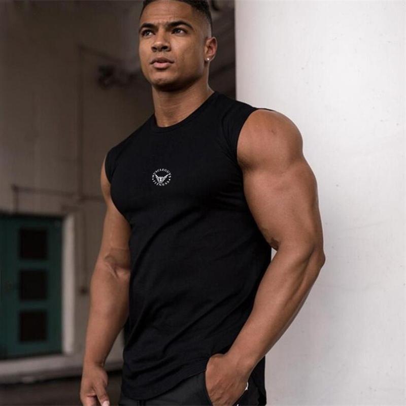 

Men' Tank Tops Gym Brand Mens Workout Sporting Sleeveless O-Neck Vest Fashion Casual Top Training Running Breathable Fitness Singlets, White;black