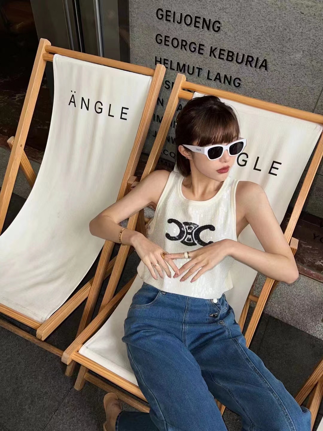 

New Women's Tanks Fashion Sequins Design Triumphal Arch Classic Sleeveless Wide Shoulder Strap Sling Hot Europe And The United States, 01