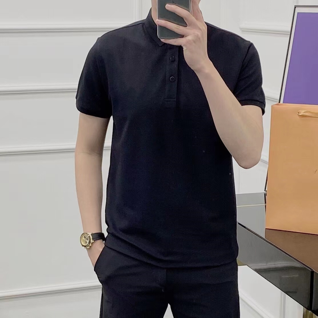

Pra short-sleeved letter shirt 2022 New triangle logo men's polo shirt women's T-shirt fashion clothing letter business short-sleeved Cashman skateboard casual shirt, Logo-pra