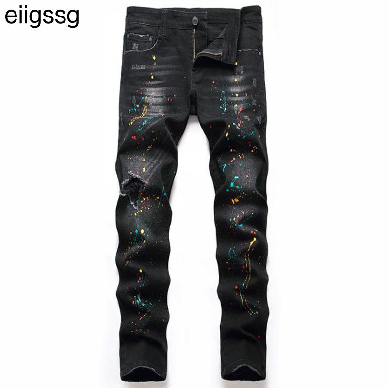 

Men's Jeans High Quality Men Casual Black Paint Slim Straight Hole Biker Autumn Jean Homme Male Denim Pants Plus Size 42Men's, 509 blue