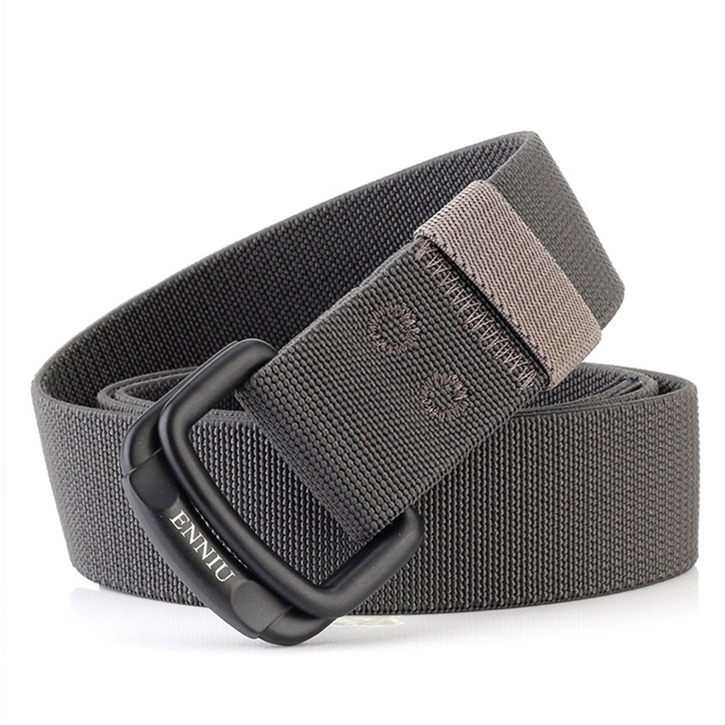 

Military Equipment Belt Men Elastic Nylon Tactical Belts For Jeans Pants Solid Strap Canvas Double Ring Metal Buckle Waist Belt W220811, Black