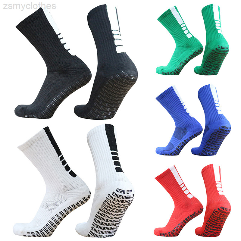 

New Thin Stripe Anti Slip Football Socks Breathable Thickened Line Dot Men Sports Grip Soccer Socks, Red