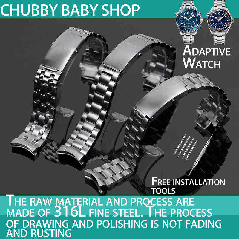 

Top Quality band 316L 20mm 22mm Silver Stainless steel Band For omega strap seamaster speedmaster planet ocean belt H220419