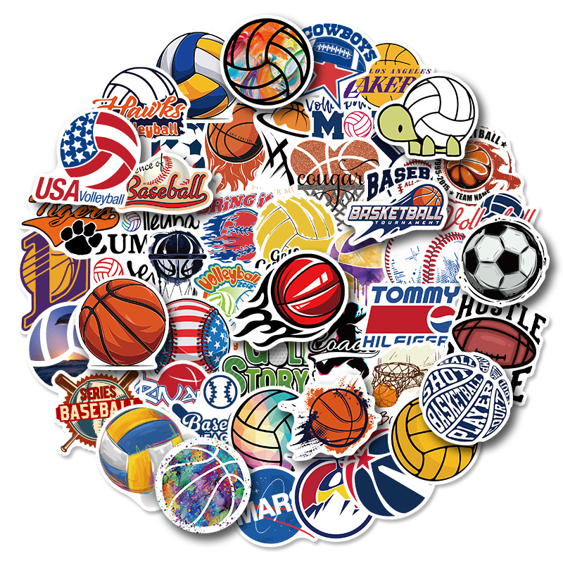 

50pcs Ball sports stickers Pack for Laptop Skateboard Motorcycle Decals, Multi colors