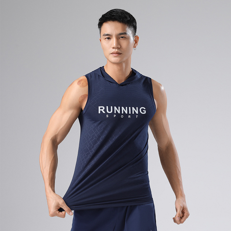 

Fitness Quick Drying T-shirt Men's Basketball Training Clothes Sleeveless with Hat Men's Shooting Running Shirt Gym Clothing, White