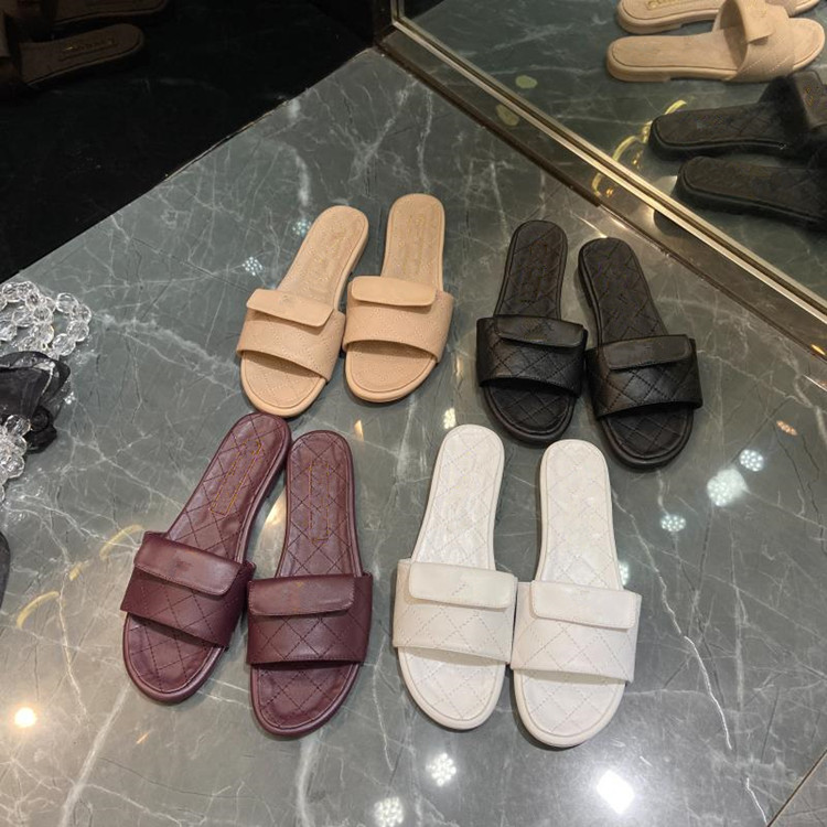 

High quality Stylish Designer Slippers Fashion Classics plaid Slides Sandals Women shoes Design Summer Beach Ladies shoes size 35-42, Nude