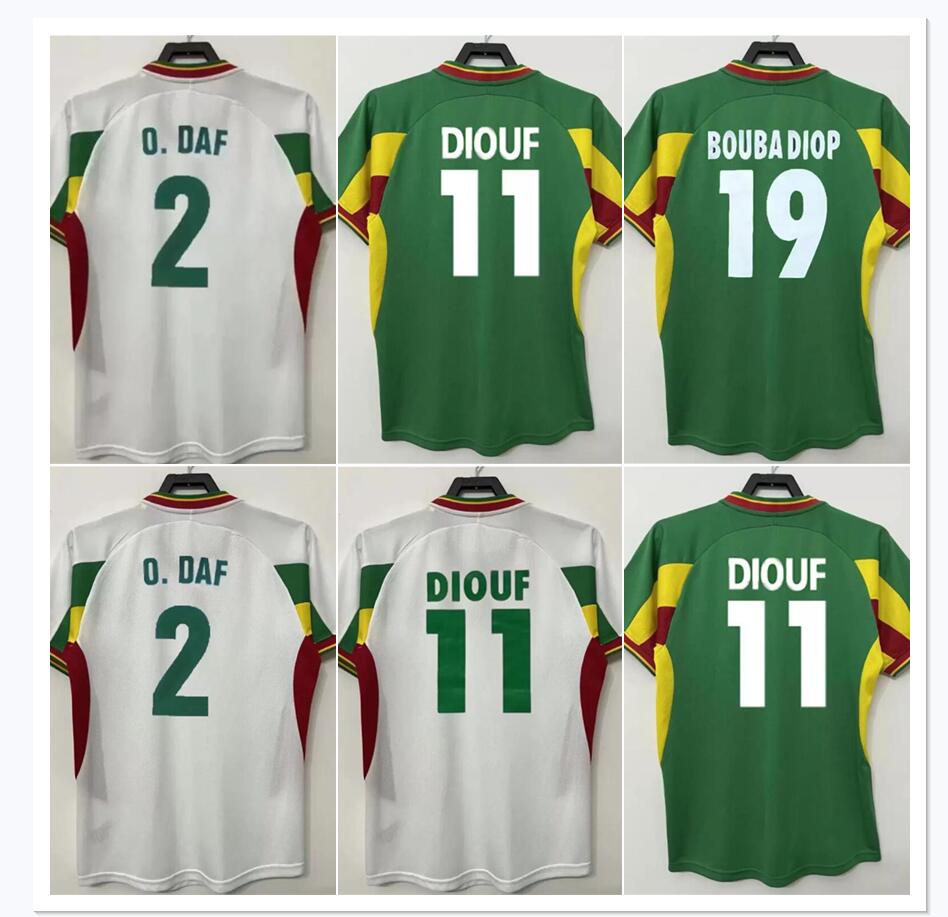 

2002 2003 Senegal Retro Soccer Jerseys 02 03 Vintage Football Shirt Classic home away green white Camisetas de Futbol O.DAF DIOP H.CAMARA KH.FADIGA DIOUF national team