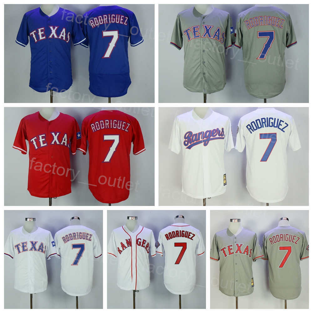 Men Baseball Retro Throwback 7 Ivan Rodriguez Jersey Vintage Team Red Blue White Grey Color Flexbase Cool Base Cooperstown Embroidery And Sewing