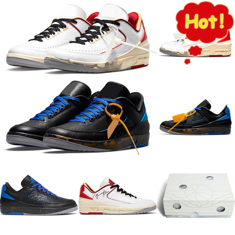 

High Quality Jumpman 2 OW Basketball Shoes For Men Women 2s Black Varsity Royal White Varsity Red Mens Trainers Sports Sneakers Size 36-46