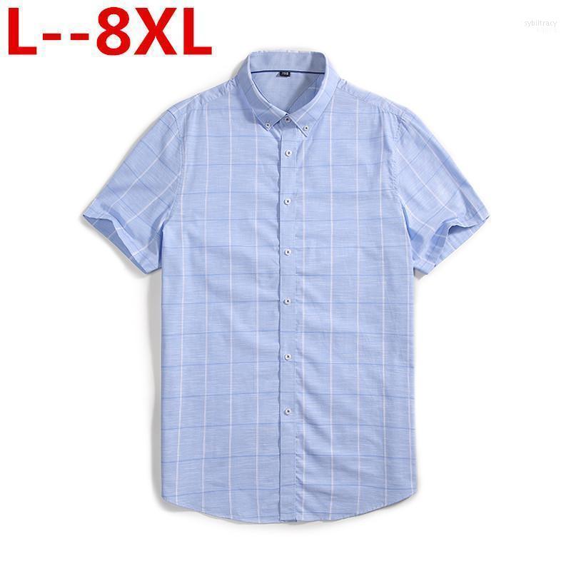

Plus 8xl 6xl 5xl Men Fashion Slim Fit Casual Plaid Shirt Dress Shirts Short Sleeve Social Mens Striped Chemise Homme Men's Sybi22