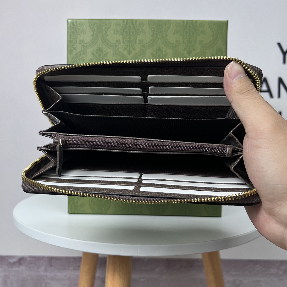 

Designer-Mirror quality Long Clutch Zip Wallet Genuine Leather Coin Purse Lady Popular Phone Bag Women Evening Bags with box G200, Brown