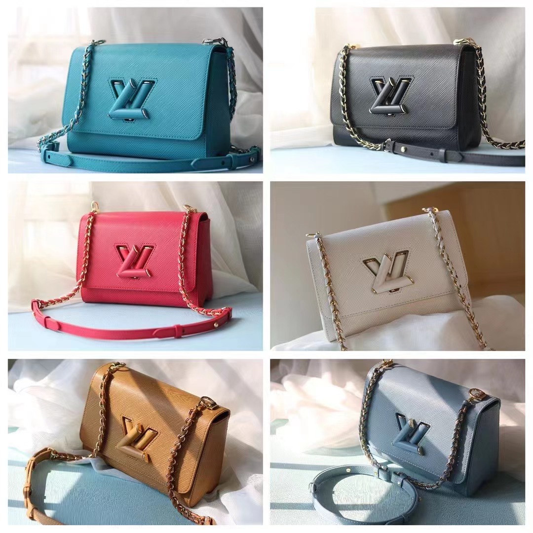 DUPE L-V 23*18*8 cm femmes sacs à bandoulière V Twist Lock Grain sac à bandoulière avec chaîne en cuir 6 couleurs 50351
