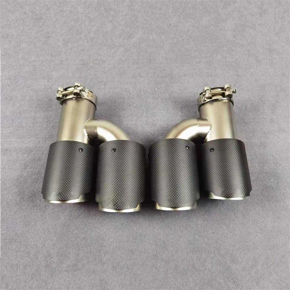

1 Pair Double Tube H Style Matte Carbon Fiber Exhaust Muffler Pipes For Universal Car Rear Exhausts298P