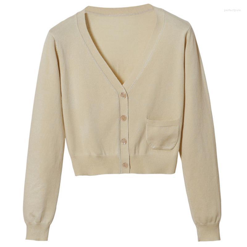 

Women's Knits & Tees 2022 Casual Short Cardigan Women Slim Solid V-Neck Long Sleeve Knitted Coat Spring And Autumn Feminina Sweater Perf22, Green