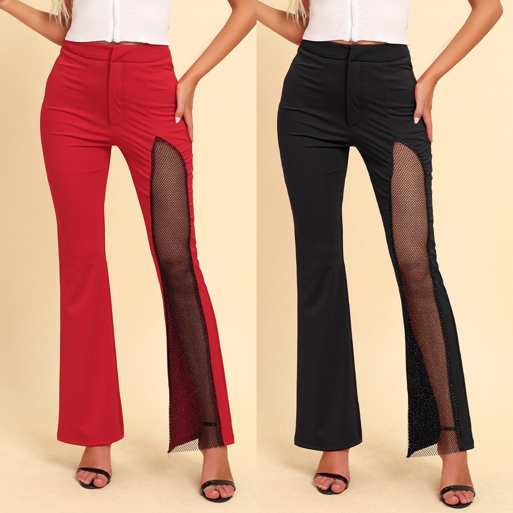 

Women's Pants Colorblock Slit Hem Wide Leg Cropped Pants v7j5#, Multicolor
