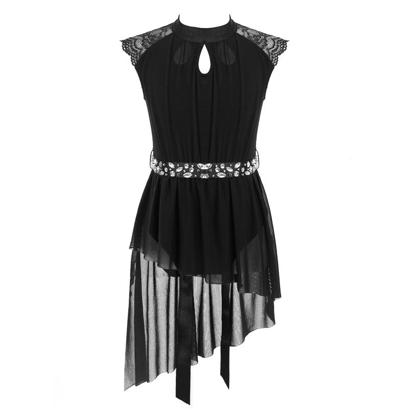 

Girl's Dresses Kids Girls Gymnastic Figure Ice Skating Dress Asymmetrical Tulle Splice Cutouts Back Ballerina Ballet Dance Leotard Dancewear, Black