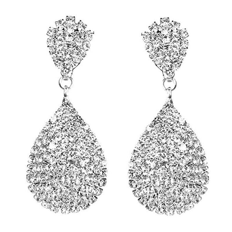 

Clip-on & Screw Back StoneFans Clip On Rhinestone Crystals Teardrop Dangle Earrings Long Statement Chandelier Drop No Pierced For Women