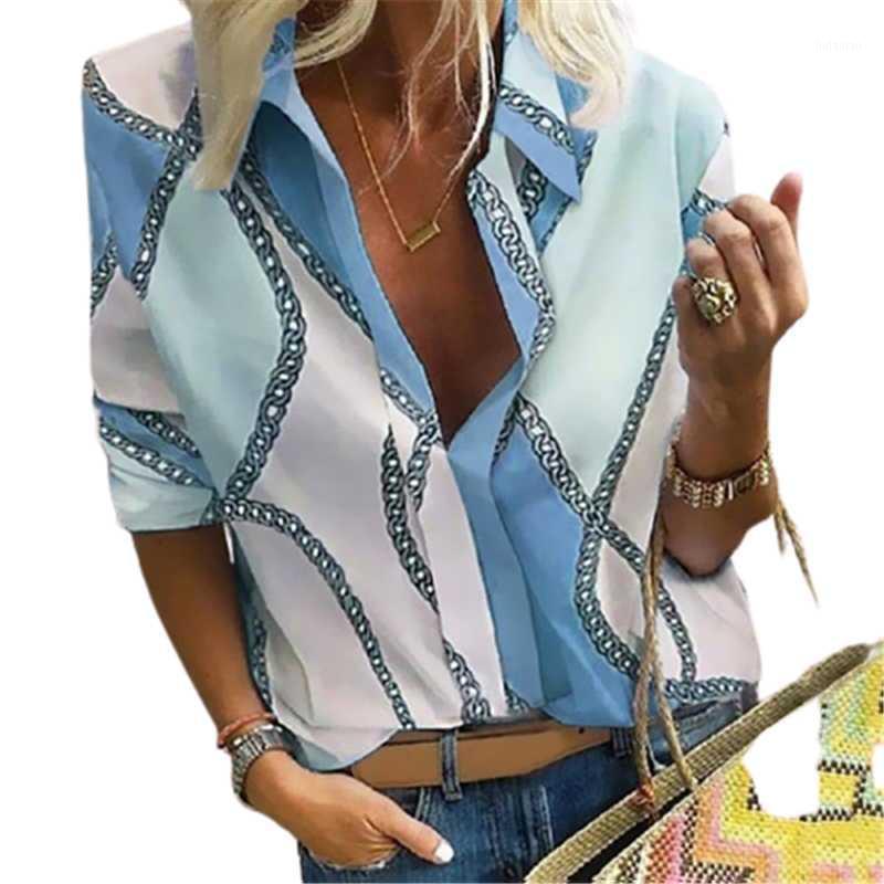 

Women' Blouses & Shirts Plus Size Elegant Aesthetic Pattern Chain Print Shirt Lady Top Casual Lapel Long Sleeve Female Streetwear Office Bl, 8920 white