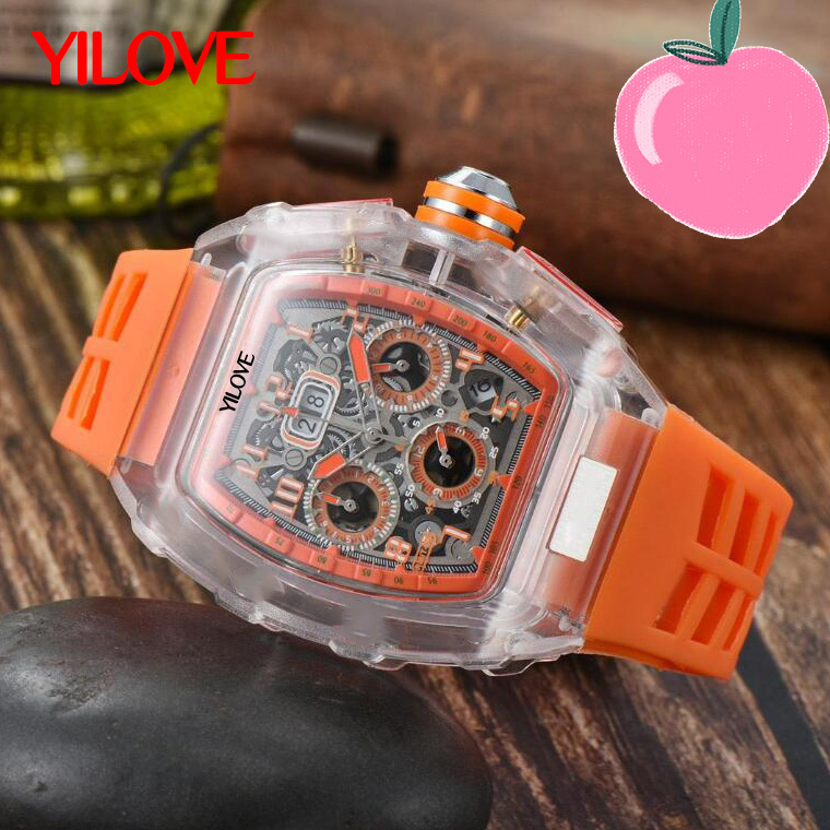 

Luxury Rubber Wristband Dirty Resistant Men Watch Gear Machine Style Chronograph Clock Skeleton Tourbillon Casual Men's Huge Sports Quartz Wristwatch, As pic