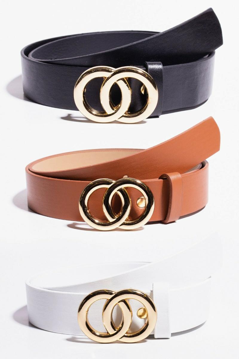 

Belts Women Reversible Faux Superior Quality Leather Belt 2 In 1 Rotated Rings Gold Buckle, Brown