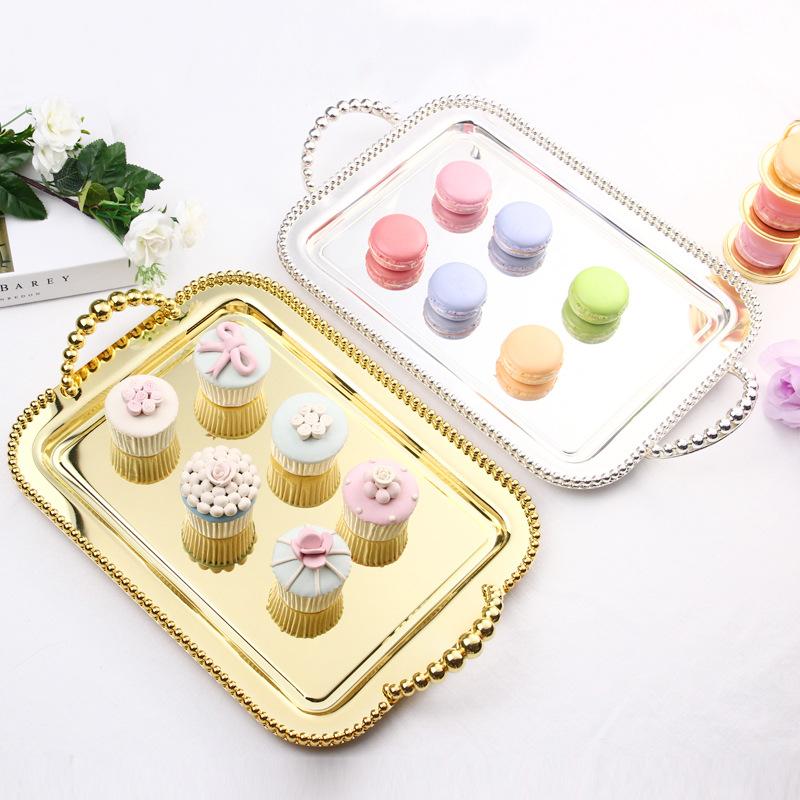 

Other Bakeware Metal Silver Plated Bead Square Tray Fruit Plate Cake Baking Party Wedding Decoration