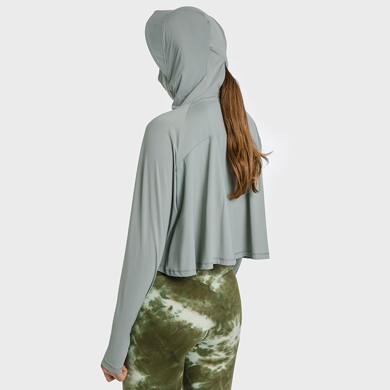 

L-174 Women Yoga Coat Zip Hole Hoodie UPF Clothes Runing Rashguard Ice Silk Quick Drying Outdoor Sports Rash Guards Leisure Mountaineering Sun Protection Clothing, Sea green ash