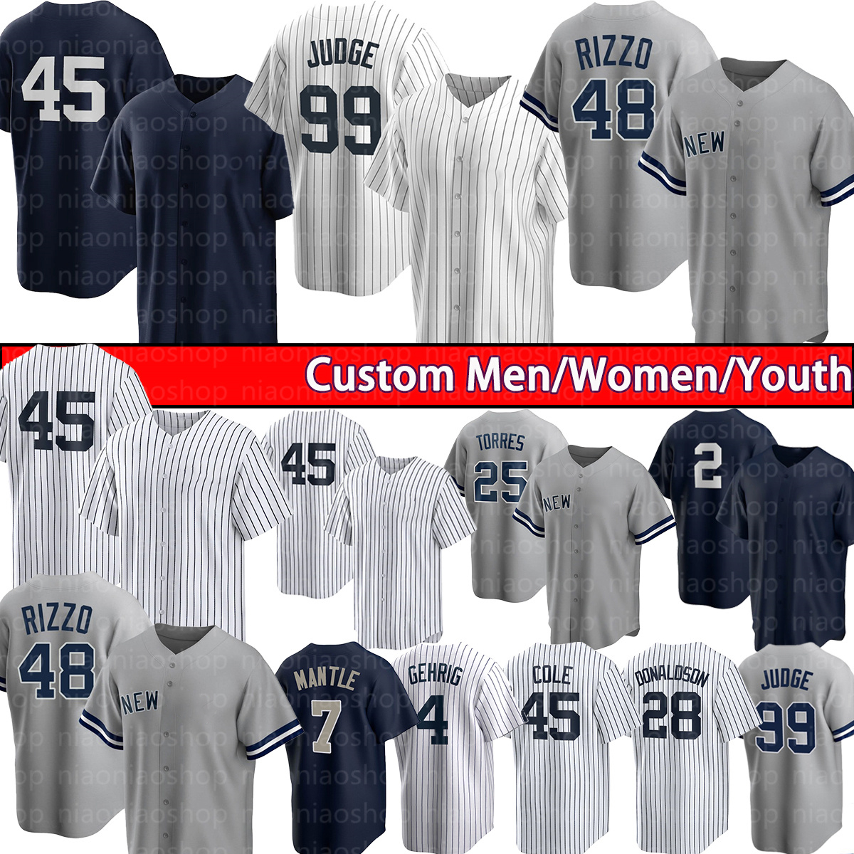 

Custom York''yankees''Baseball Jersey Aaron Judge Gerrit Cole Anthony Rizzo Gleyber Torres Derek Jeter DJ LeMahieu Josh Donaldson Giancarlo Stanton shirt men, Youth(size:s-xl)yangji