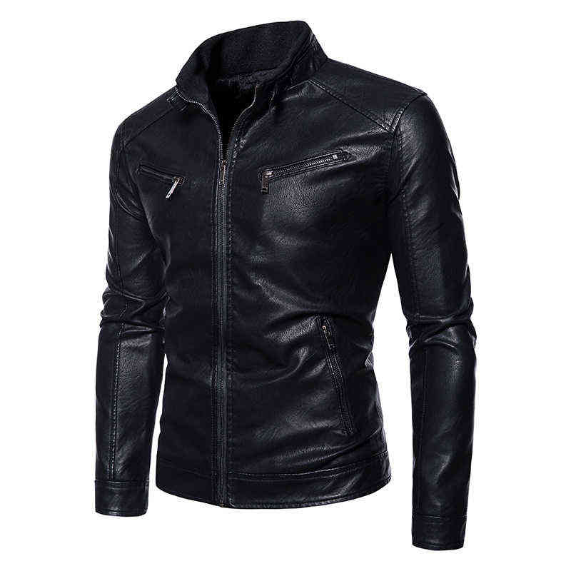 

Premium leather clothes mens autumn winter Plush thickened stand collar motorcycle coat/Man warm large artificial leather jacket T220728, Dark brown