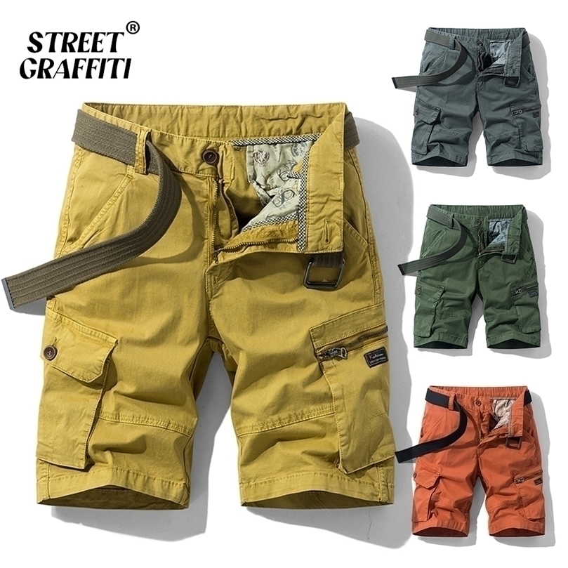 

Spring Summer Men Cargo Shorts Cotton Relaxed Fit Breeches Bermuda Casual Pants Clothing Social 220614, Green