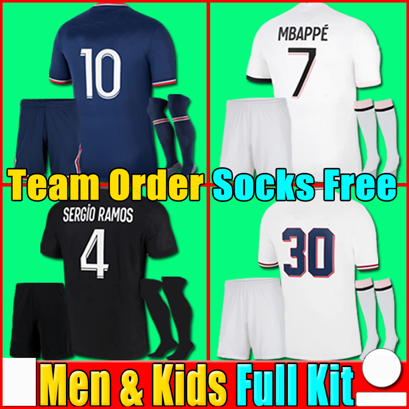 

PLAYER 30 10 MBAPPE 7 HAKIMI SERGIO RAMOS WIJNALDUM soccer jerseys 21 22 23 Maillots pSGS football shirt 2021 2022 men + kids kit sets uniform men kids kit shorts socks, P15 2122 3rd kids with socks