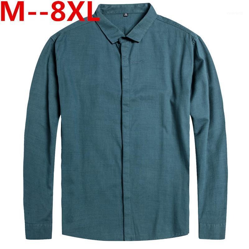 

5XL  Brand 2022 Fashion Male Shirt Long-Sleeves Tops Loose Casual Solid Color Mens Dress Shirts Slim Men Men's