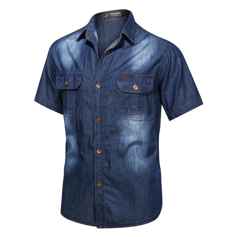 

Men's Casual Shirts Denim Shirt Oversized Button Up Mens Cargo Men Solid Short Sleeve Work Wash Standard Streetwear, Color 1