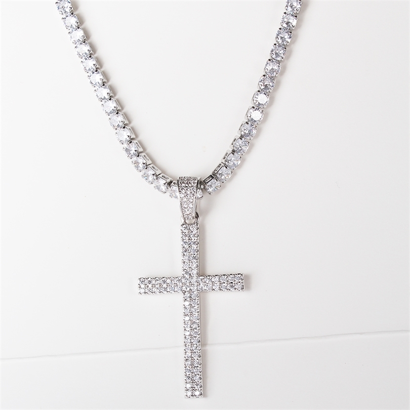 

Hip hop micro pave zircon cross pendant zircon crystal custom size tennis chain necklace ice out men's jewelry 201014