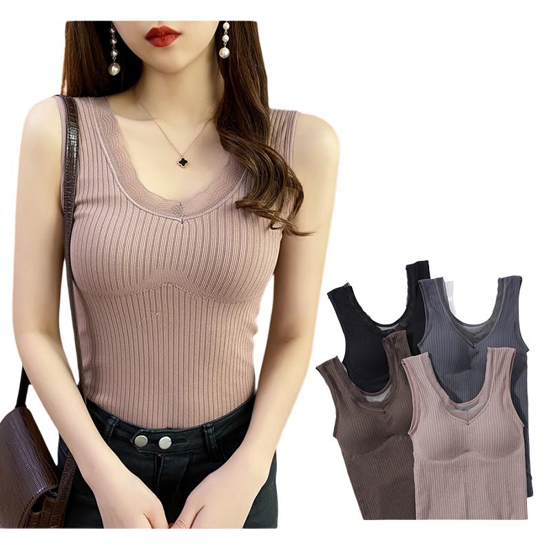 

Bustiers & Corsets Women Thermal Underwear Bra Lingerie Vest Tops Lace Base Shirt Chest Pad V-Neck Slim Comfortable Keep Warm 2022 WinterBus, Black