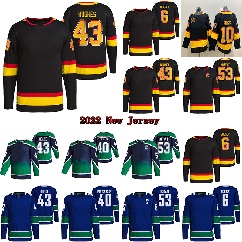 

43 Quinn Hughes 2021 Reverse Retro Jersey 40 Elias Pettersson 53 Bo Horvat 10 Pavel Bure 13 Brad Richardson 89 Alexander Mogilny Hockey Jerseys