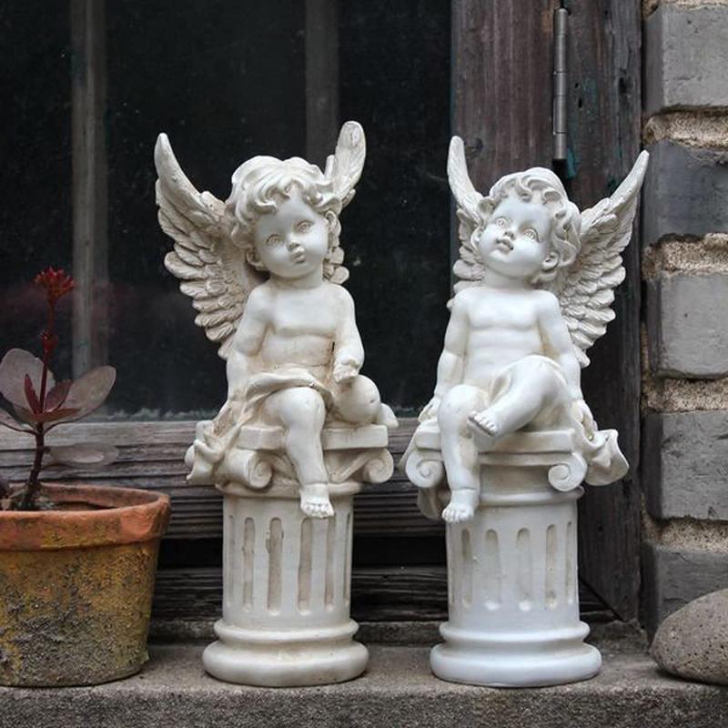 

Garden Decorations 2 Pcs Cherub Angels Roman Pillar Statue Greek Column Angel Figurine Sculpture Outdoor Home Decoration Antique Resin