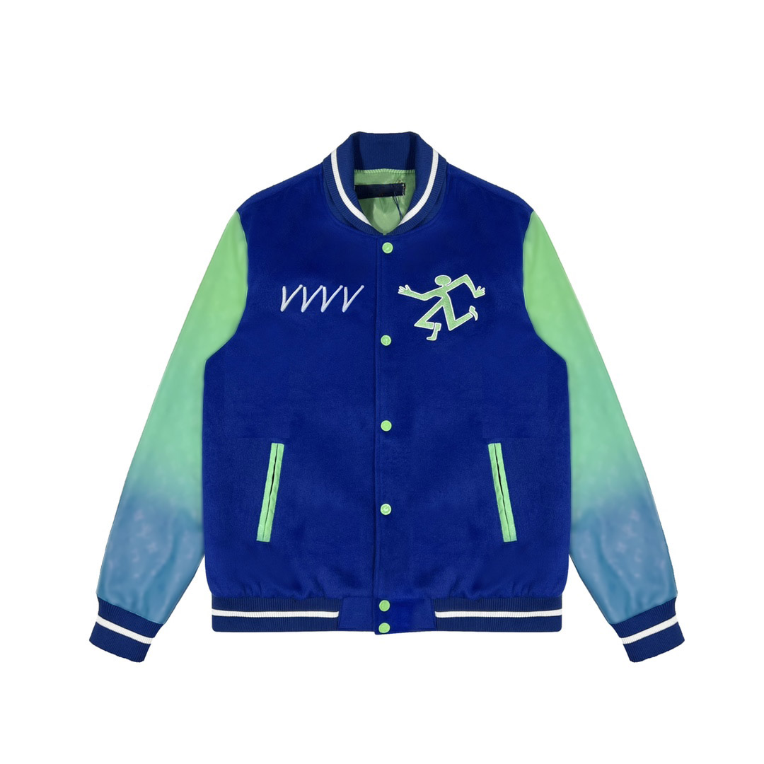

Gradient Sleeves Embossed Print Mans Bomber Jacket Designer Spring Men Wool and Leather Splicing Outdoor sportswear Basketball Thicken mens jackets and coats S-XL, Yellow