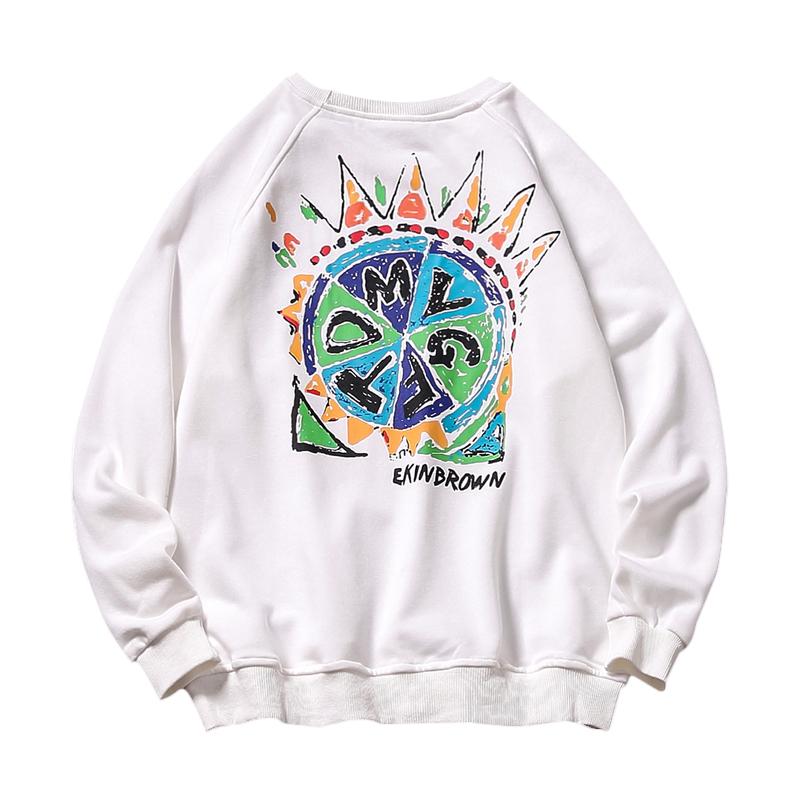 

Men's Hoodies & Sweatshirts Men's Sweater Hoodie Spring Autumn Casual Loose Round Neck Solid Color Printed Fashion Mens Streetwear MenMe, White