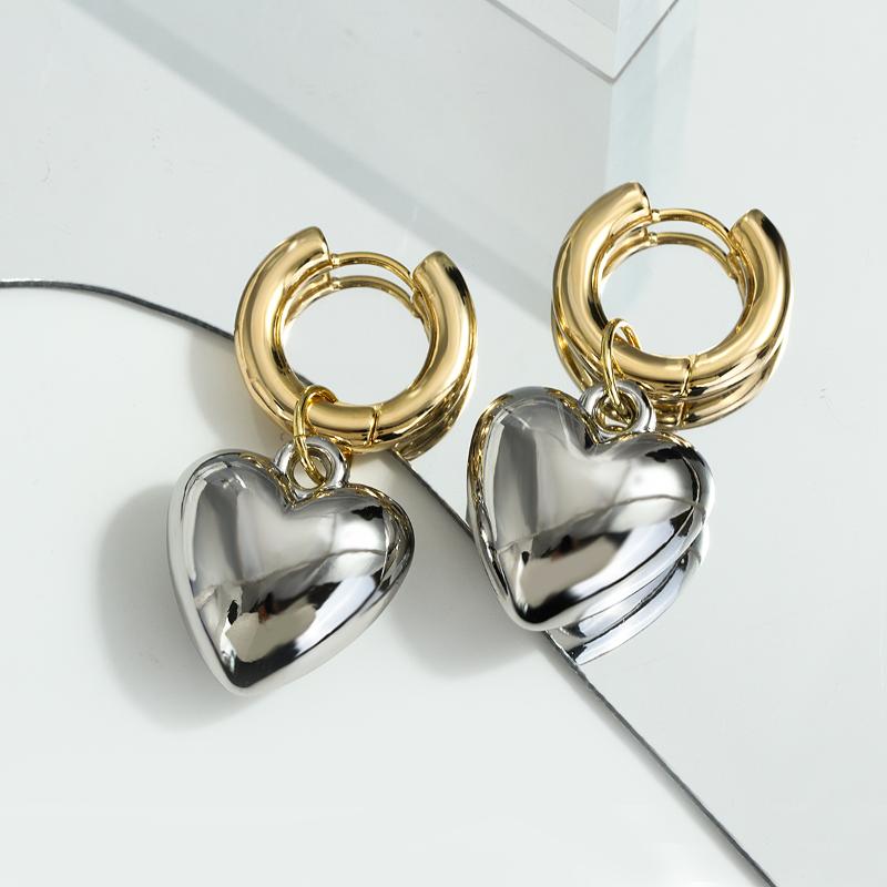 

Hoop & Huggie Trendy Simple Gold Silver Color Heart Pendant Drop Earrings For Women Minimalist Metal 2022 JewelryHoop