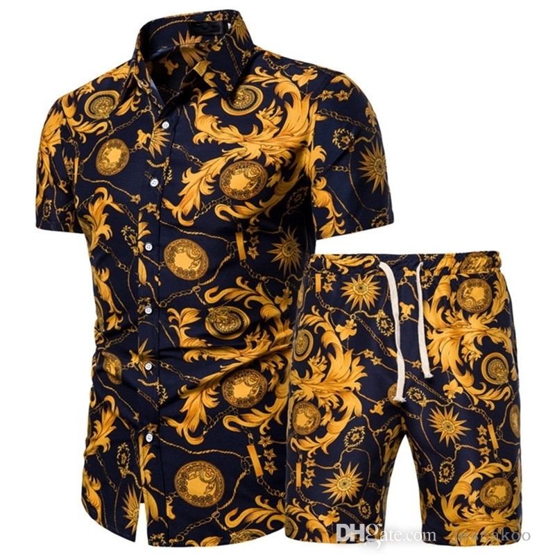 

2022 Designer Mens Tracksuits 4XL 5XL Plus Size Clothing Casual Shirts Shorts Set Printed Hawaiian Dress Shirt Suit Summer, #9 suit