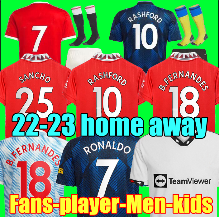 

21 22 23 SANCHO soccer jerseys PLAYER #7 Fans Player version BRUNO MANS UTDS FERNANDES LINGARD POGBA RASHFORD football shirt 2022 2023 men kids kit set, Player 3rd
