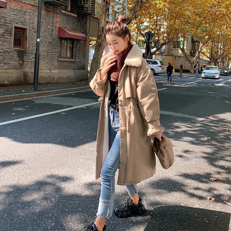 

Women's Down & Parkas Lapel Mid Length Winter Coat Women Padded Jacket Casual Korean Loose Outerwear 2022 Trend Windbreaker M200, Beige