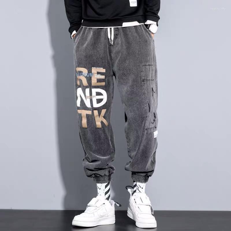 

Men' Jeans Hip Hop Print Denim Pants Streetwear Casual Harajuku Elastic Waist Pant Man Oversize Loose Joggers Men Trousers Black 2022Men