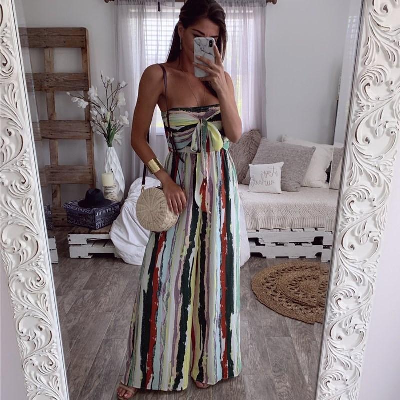 

Women' Jumpsuits & Rompers Summer Strapless Jumpsuit Printed Sleeveless Women Bow Tie Bodysuits Female Wide Leg Pants Overalls, Photo color