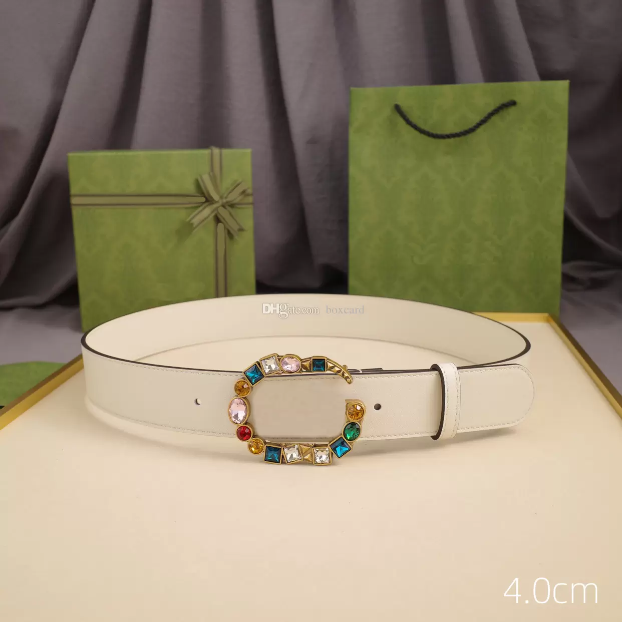 

Casual Colored Rhinestone Buckle Belts Colorful Diamond Ceinture Genuine Leather Belt Width 4.0cm With Gift Box