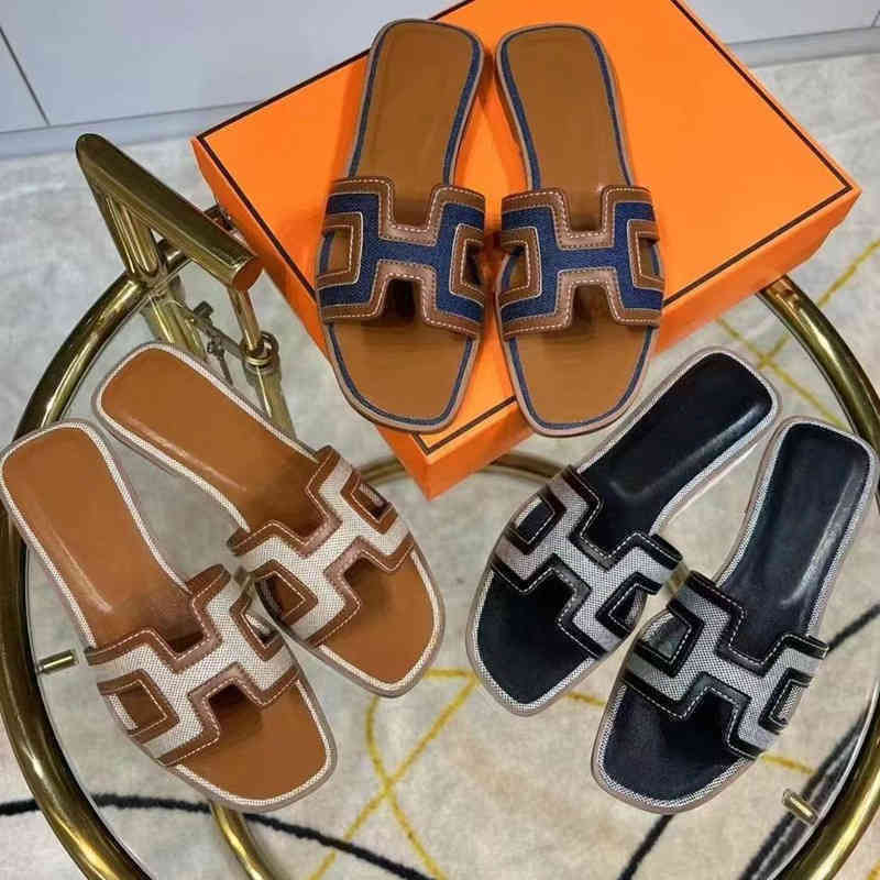 

Oran Herme Slipper Slippers Sandal Original 2022 Summer Red Identical h Flat Bottom One Line Are and Women Wear Beach Leisure Color Cool, Black