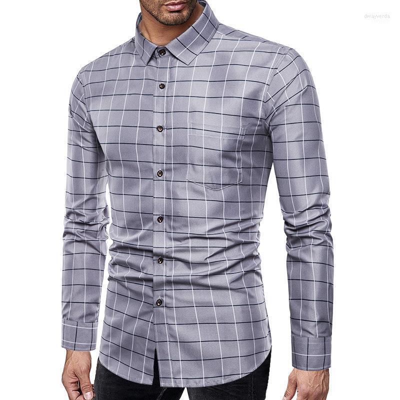 

Men's Dress Shirts Plaid Shirt Casual Slim Fit Men Long Sleeve High Quality Social Plus Size Clothing For 5XL Dway22