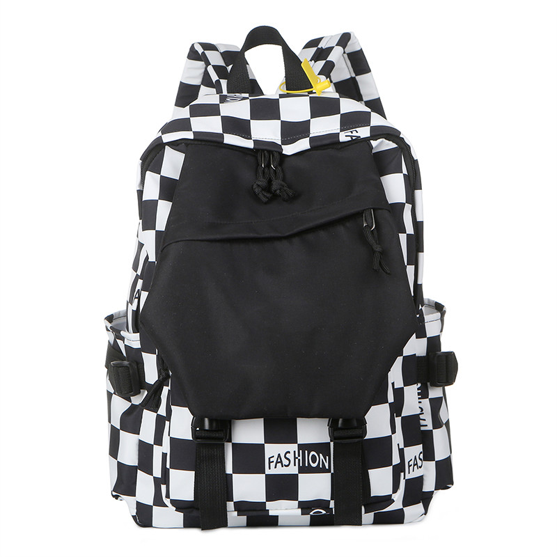 

Ins niche fashionable women backpack Female chess and card grid student Backpacks FASHION High capacity high school bag 914#, Blue