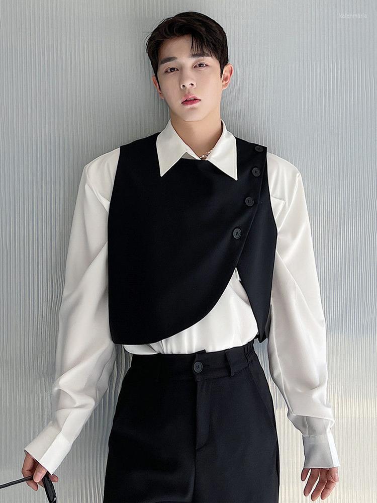 

Men's Vests ZCSMLL Asymmetric Shoulder Design Casual Short Vest Korean Style 2022 Fashionable Loose Round Neck Solid Color 2332 Kare22, Black