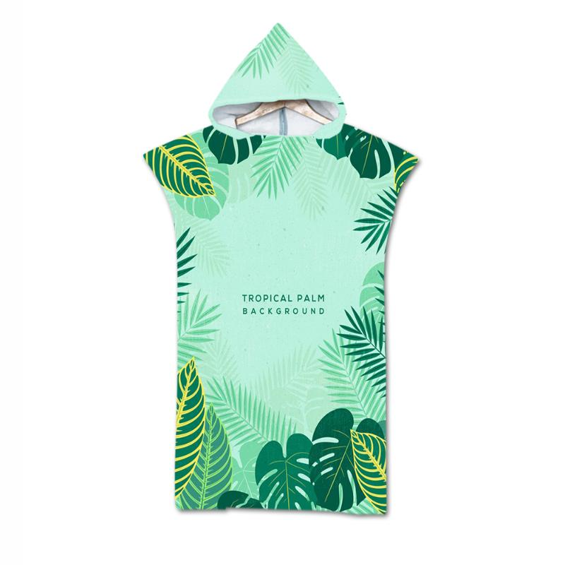 

Towel Digital Printing Leaf Beach Adult Microfiber Dressing Robe Hooded Bath Swimming Surfing Beachwear